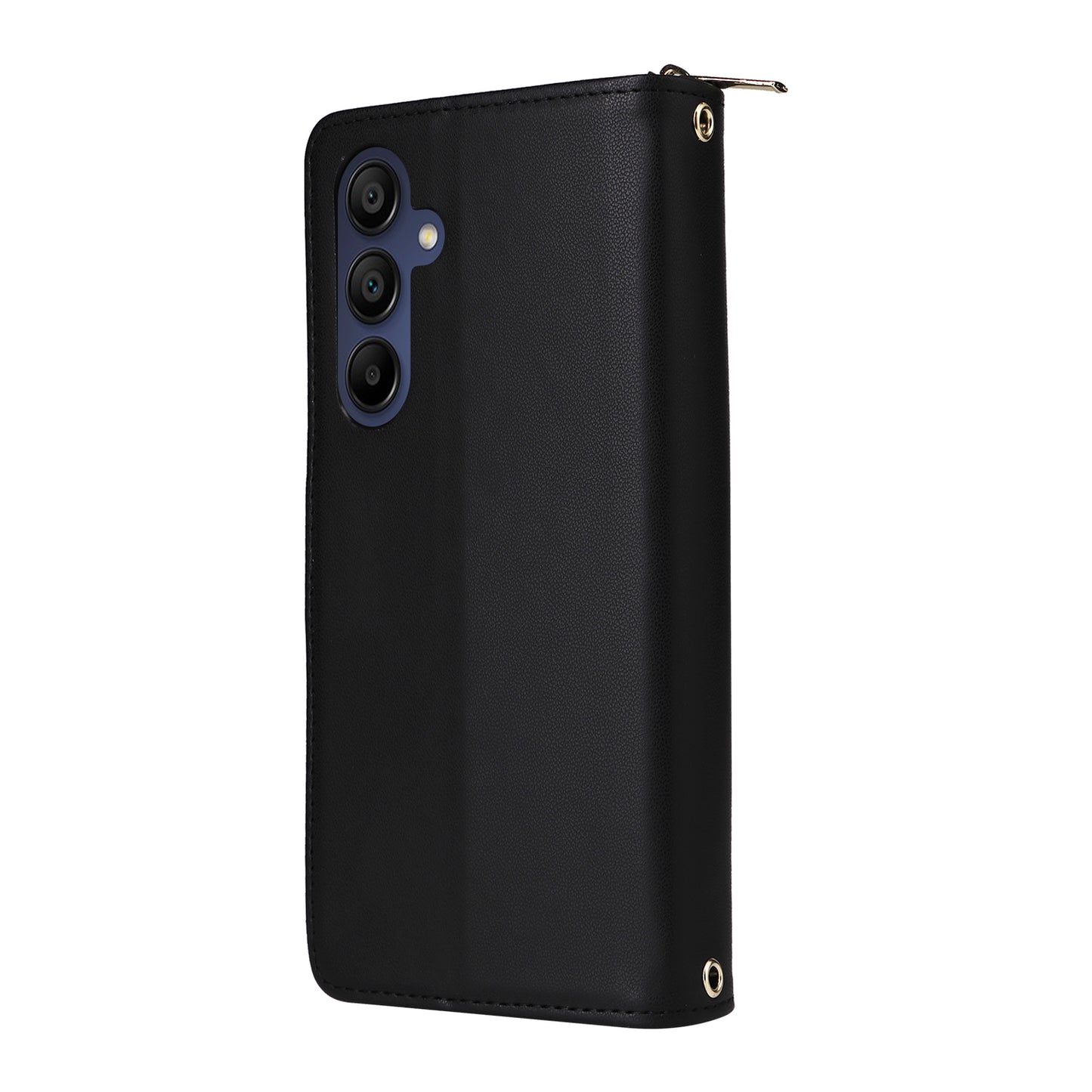 R20 For Samsung Galaxy A16 5G / A16 4G Case Zipper Pocket PU Leather Cover with 9 Card Slots - Black