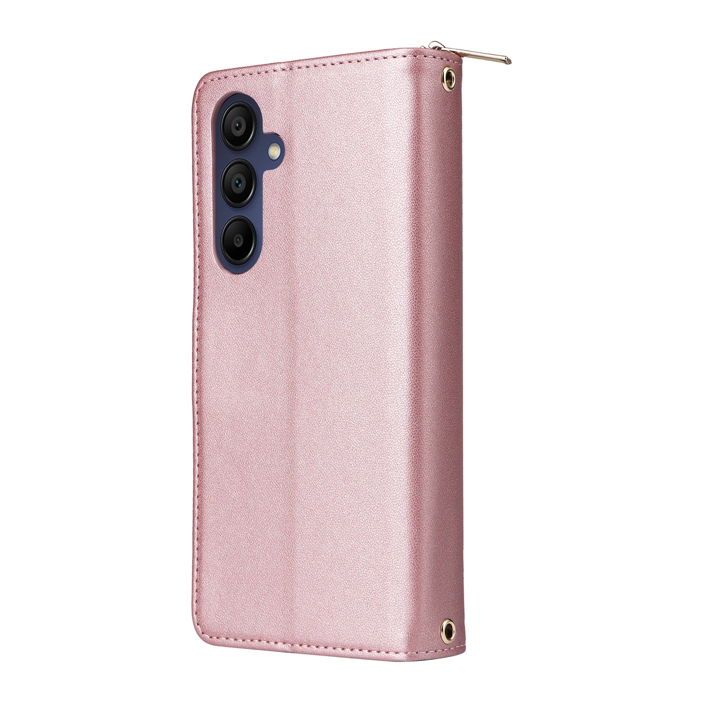 R20 For Samsung Galaxy A16 5G / A16 4G Case Zipper Pocket PU Leather Cover with 9 Card Slots - Rose Gold