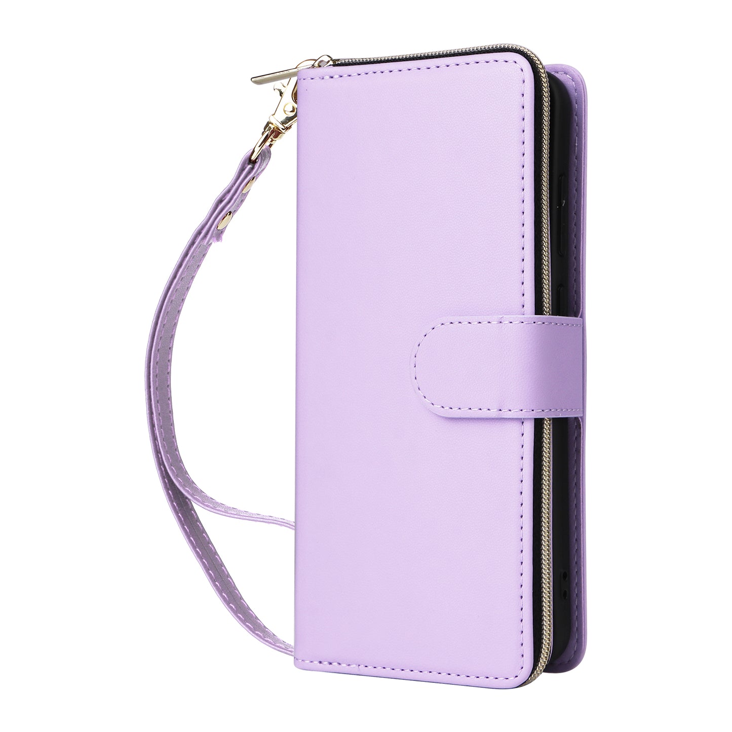 R20 For Samsung Galaxy A16 5G / A16 4G Case Zipper Pocket PU Leather Cover with 9 Card Slots - Light Purple