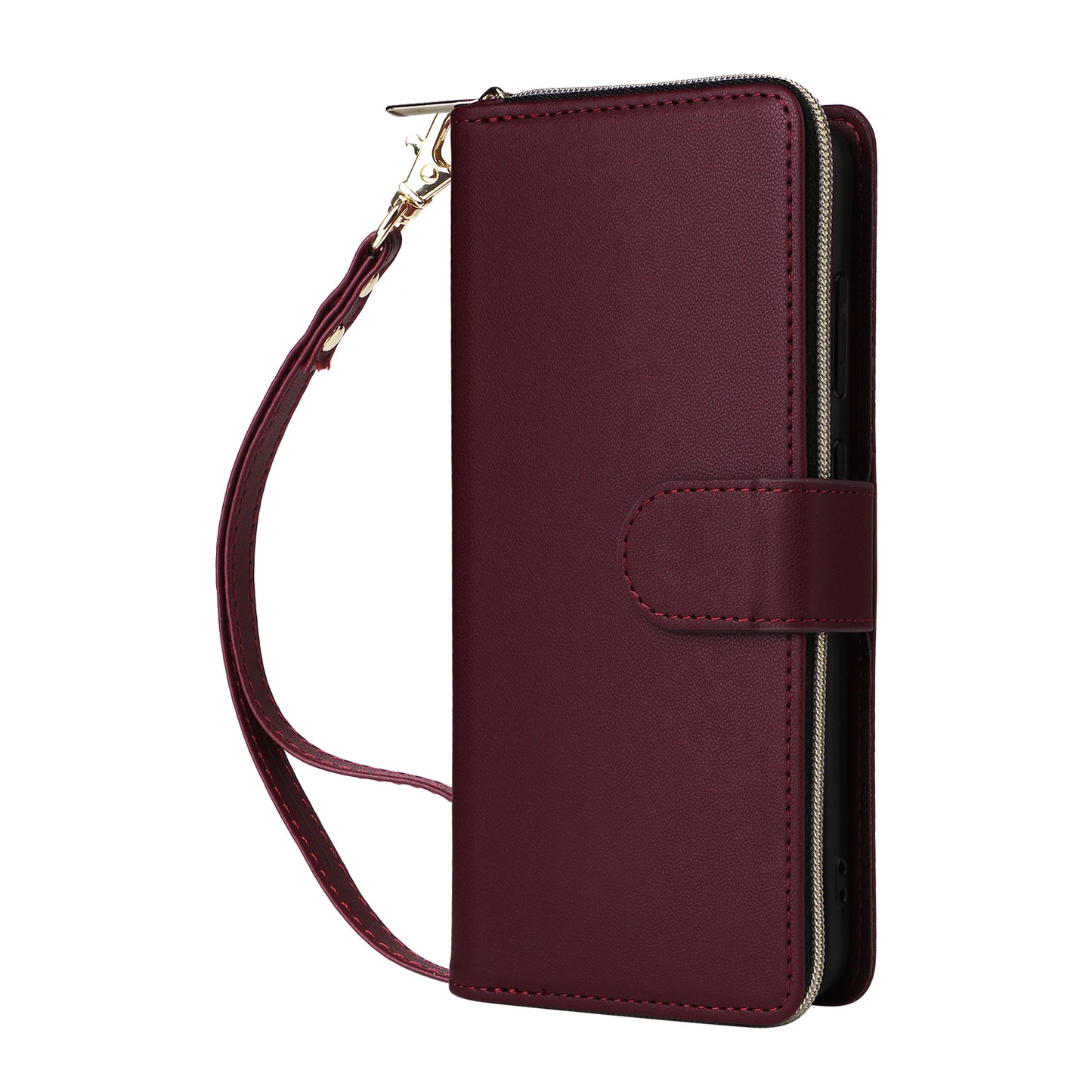 R20 For Samsung Galaxy A16 5G / A16 4G Case Zipper Pocket PU Leather Cover with 9 Card Slots - Wine Red