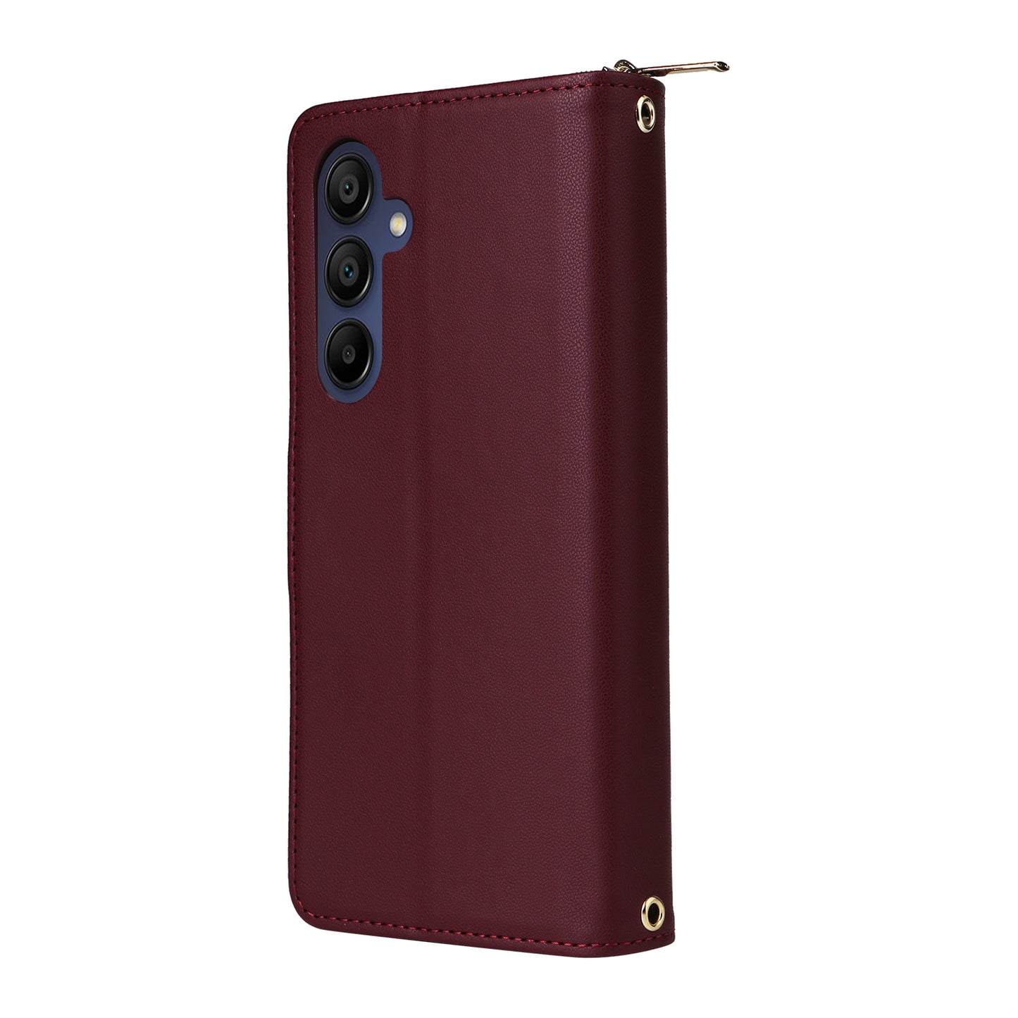 R20 For Samsung Galaxy A16 5G / A16 4G Case Zipper Pocket PU Leather Cover with 9 Card Slots - Wine Red