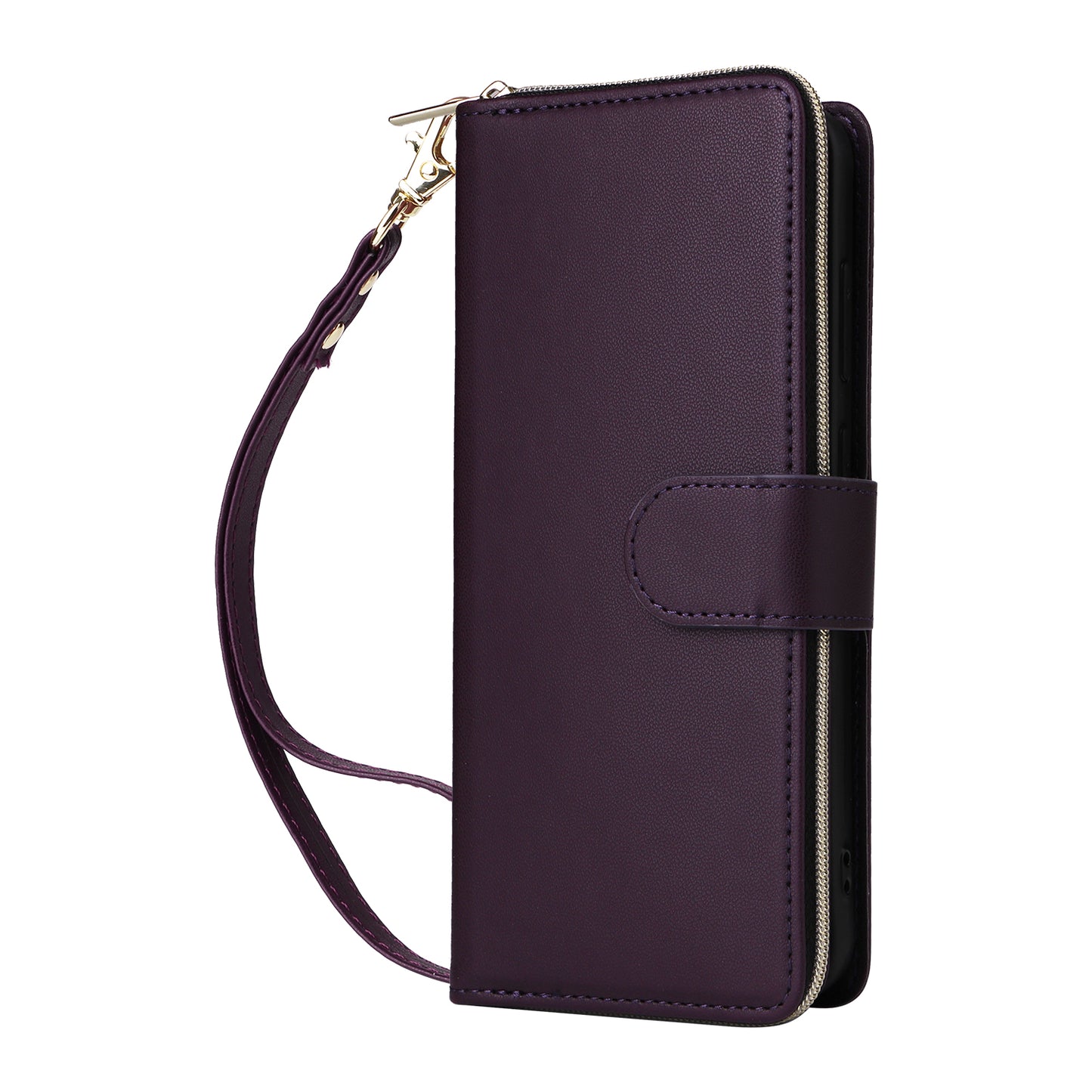 R20 For Samsung Galaxy A16 5G / A16 4G Case Zipper Pocket PU Leather Cover with 9 Card Slots - Dark Purple