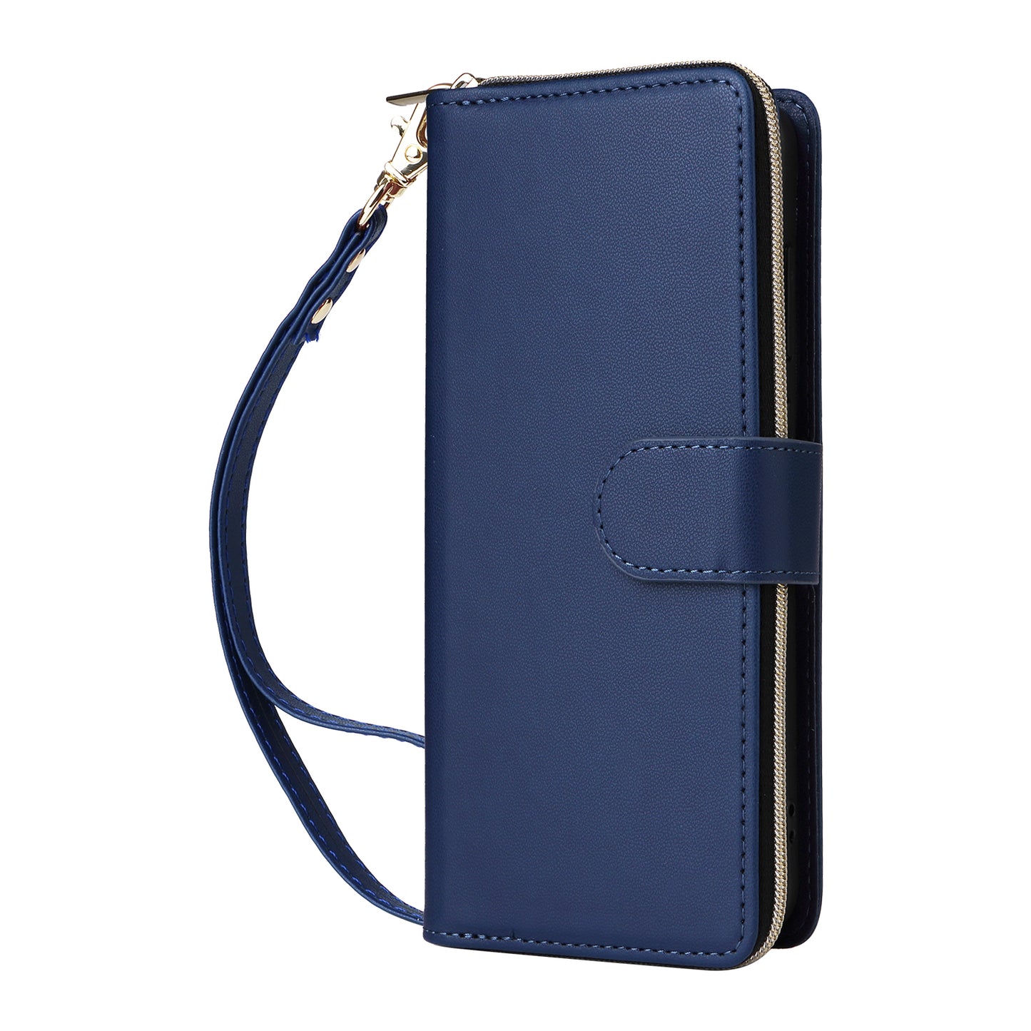 R20 For Samsung Galaxy A16 5G / A16 4G Case Zipper Pocket PU Leather Cover with 9 Card Slots - Blue