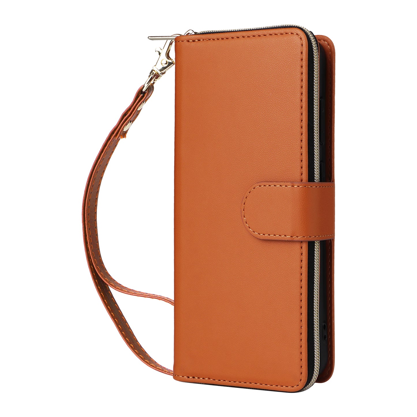 R20 For Samsung Galaxy A16 5G / A16 4G Case Zipper Pocket PU Leather Cover with 9 Card Slots - Brown