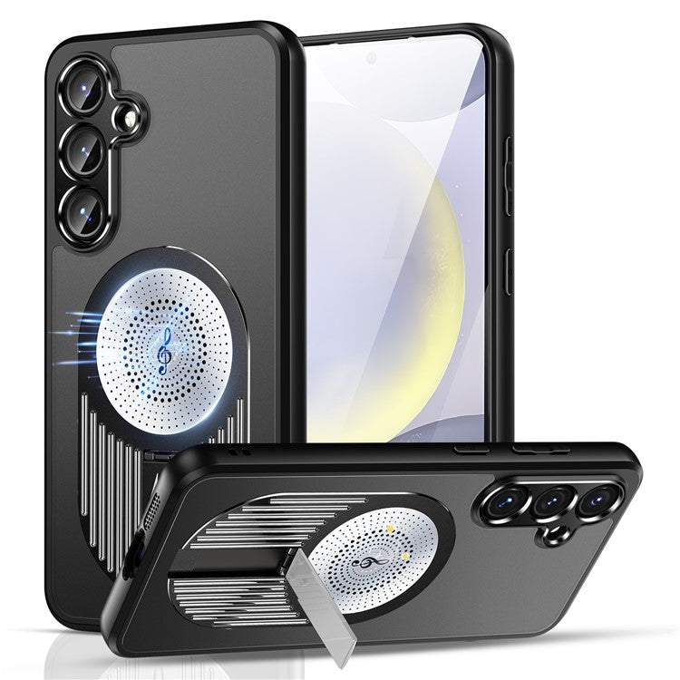 For Samsung Galaxy S24 FE Magnetic Case Heat Dissipation Aromatherapy Kickstand Silicone+PC Phone Cover - Black