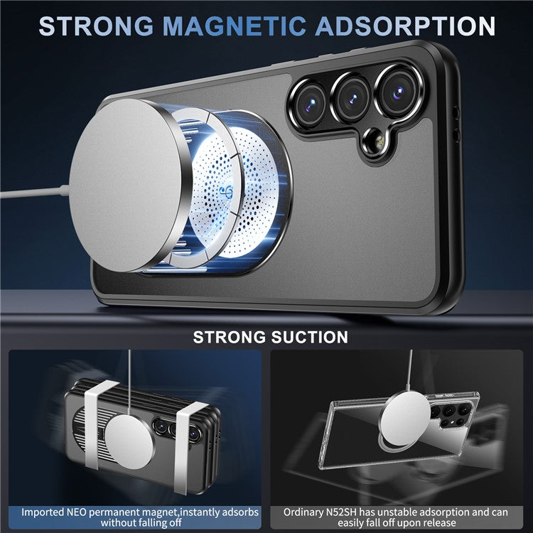 For Samsung Galaxy S24 FE Magnetic Case Heat Dissipation Aromatherapy Kickstand Silicone+PC Phone Cover - Black