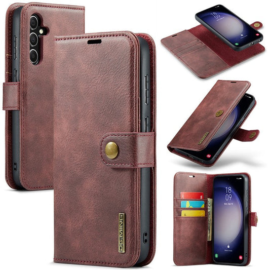 DG.MING for Samsung Galaxy S24 FE Case Detachable Split Leather Phone Cover - Red