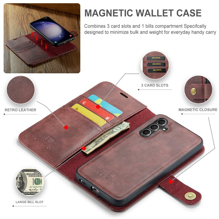 DG.MING for Samsung Galaxy S24 FE Case Detachable Split Leather Phone Cover - Red