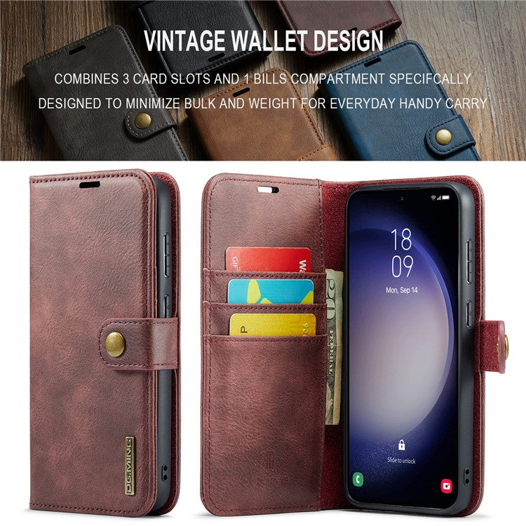 DG.MING for Samsung Galaxy S24 FE Case Detachable Split Leather Phone Cover - Red