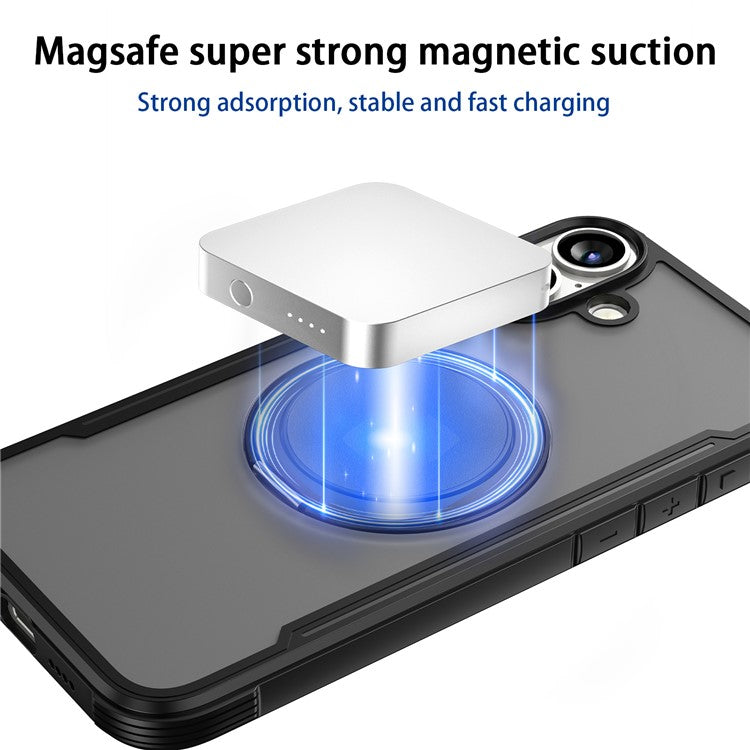 Thunder 3 Series For iPhone 16 Case Rotating Magnetic Kickstand PC+TPU Matte Phone Cover - Grey