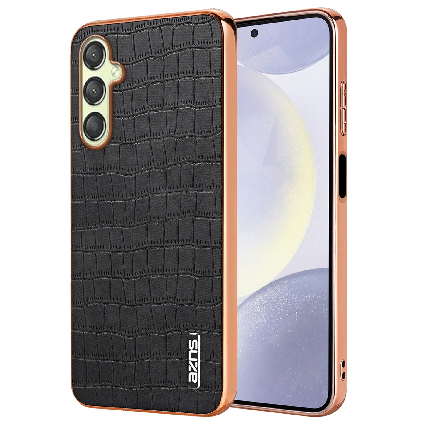 AZNS For Samsung Galaxy A16 5G / A16 4G Case Electroplating Crocodile Texture PU+TPU Phone Cover - Black