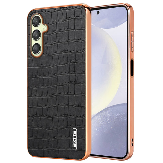 AZNS For Samsung Galaxy A16 5G / A16 4G Case Electroplating Crocodile Texture PU+TPU Phone Cover - Black