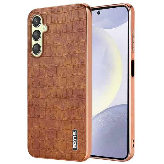 AZNS For Samsung Galaxy A16 5G / A16 4G Case Electroplating Crocodile Texture PU+TPU Phone Cover - Brown