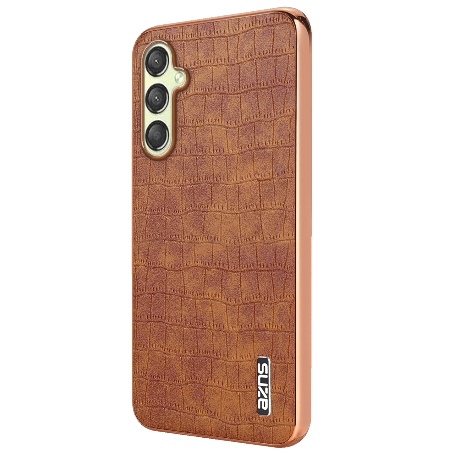 AZNS For Samsung Galaxy A16 5G / A16 4G Case Electroplating Crocodile Texture PU+TPU Phone Cover - Brown