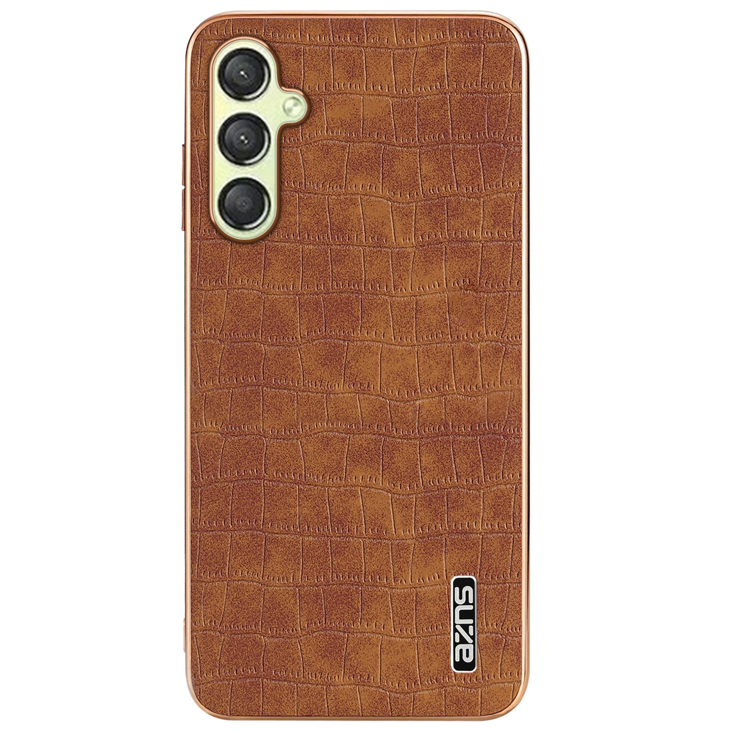AZNS For Samsung Galaxy A16 5G / A16 4G Case Electroplating Crocodile Texture PU+TPU Phone Cover - Brown