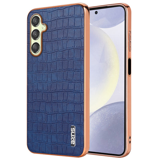 AZNS For Samsung Galaxy A16 5G / A16 4G Case Electroplating Crocodile Texture PU+TPU Phone Cover - Blue