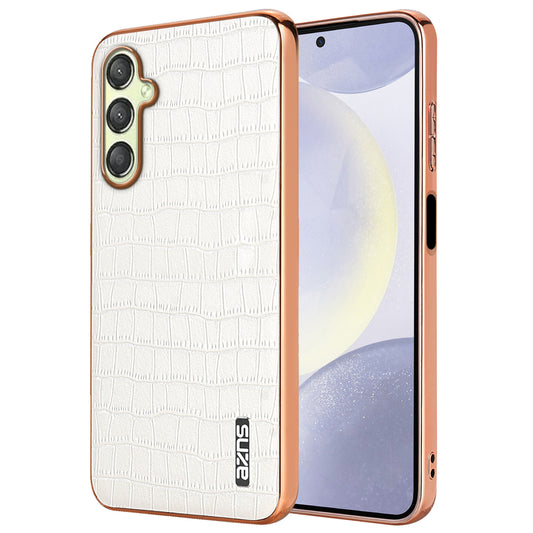 AZNS For Samsung Galaxy A16 5G / A16 4G Case Electroplating Crocodile Texture PU+TPU Phone Cover - White