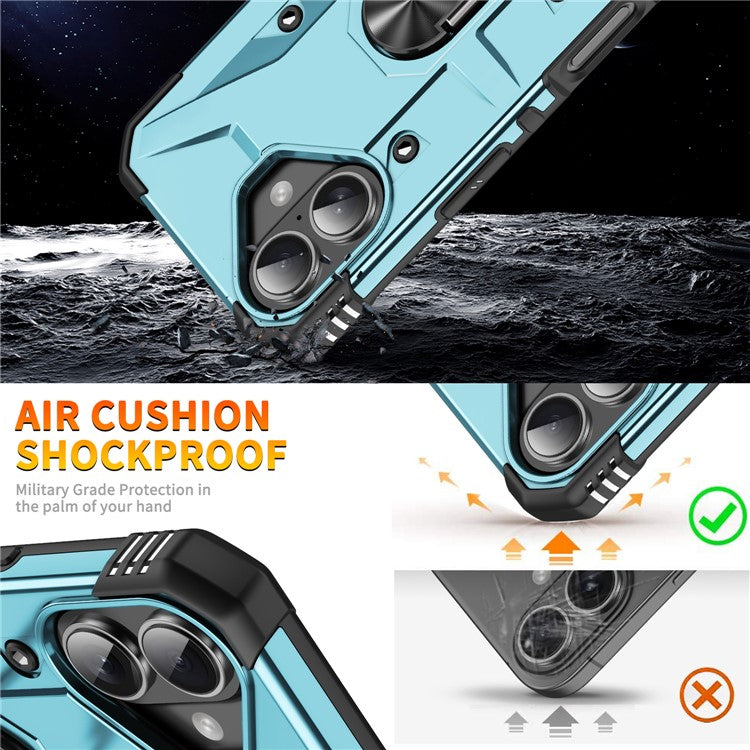 For iPhone 16 Plus Case PC+ TPU Anti-Drop Phone Cover with Ring Kickstand - Baby Blue
