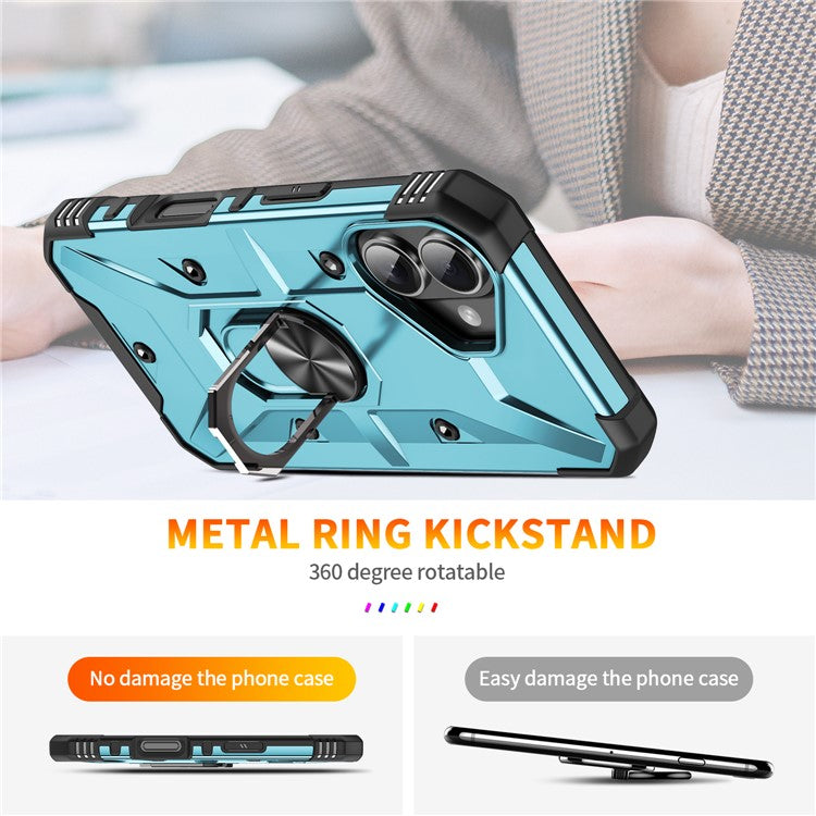 For iPhone 16 Plus Case PC+ TPU Anti-Drop Phone Cover with Ring Kickstand - Baby Blue