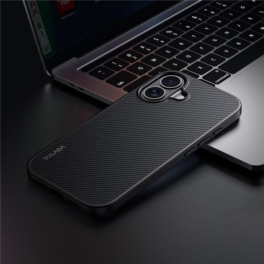 SULADA For iPhone 16 Plus Case Compatible with MagSafe Metal Lens Frame PU+TPU Phone Cover - Black