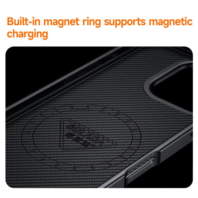 SULADA For iPhone 16 Plus Case Compatible with MagSafe Metal Lens Frame PU+TPU Phone Cover - Black