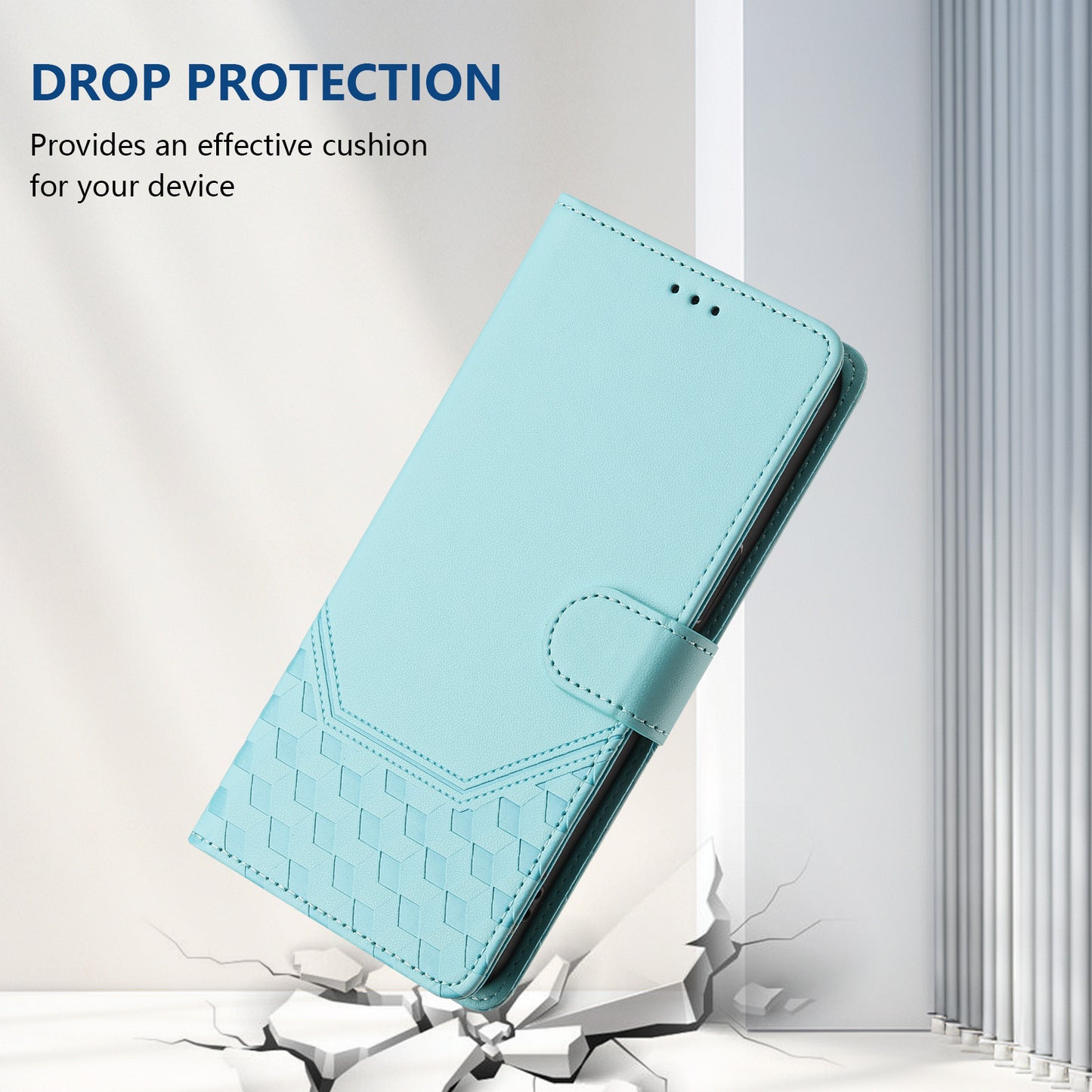 For Samsung Galaxy A16 5G / A16 4G Case Imprinted Honeycomb RFID Blocking Leather Phone Cover with Strap - Mint Green