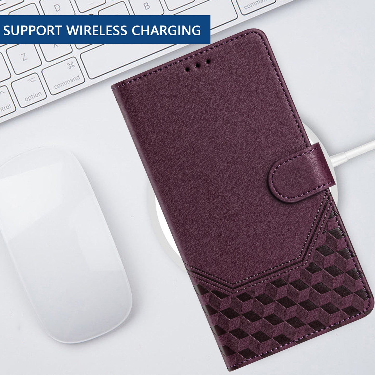 For Samsung Galaxy A16 5G / A16 4G Case Imprinted Honeycomb RFID Blocking Leather Phone Cover with Strap - Dark Purple