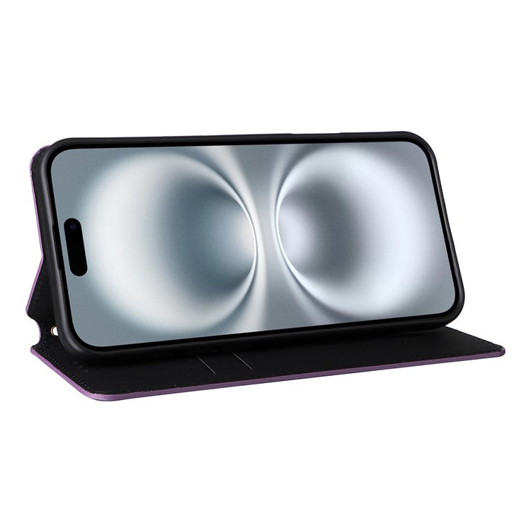 For iPhone 16 Plus Wallet Case Rhombus Imprinted Leather Phone Cover - Purple