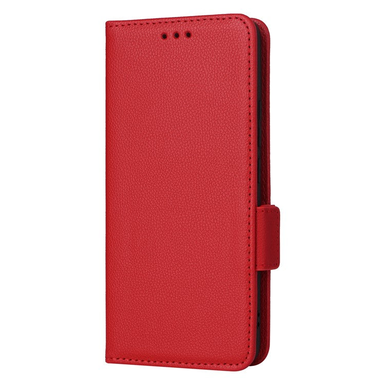 For iPhone 16 Case Litchi Texture PU Leather Wallet Flip Phone Cover - Red