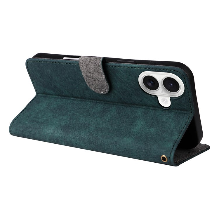 For iPhone 16 Wallet Case RFID Blocking PU Leather Cover Stand View - Green