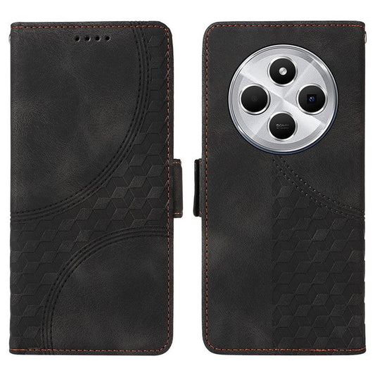 For Xiaomi Poco C75 4G / Redmi 14R 5G / 14C 4G Case PU Leather Phone Cover Rhombus Starry Imprinted - Black