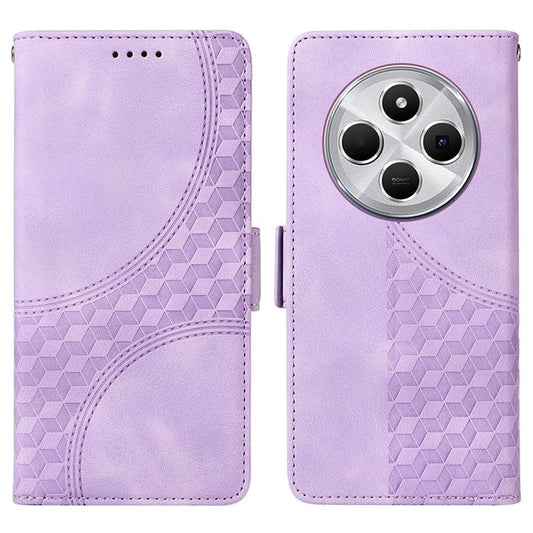 For Xiaomi Poco C75 4G / Redmi 14R 5G / 14C 4G Case PU Leather Phone Cover Rhombus Starry Imprinted - Purple