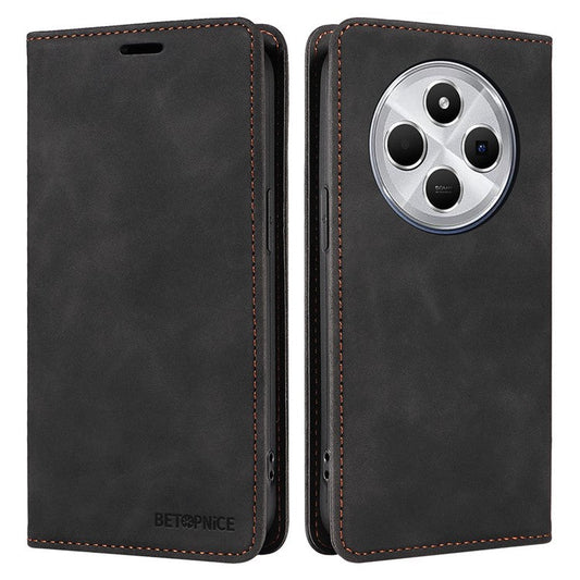 BETOPNICE 003 For Xiaomi Poco C75 4G / Redmi 14R 5G / 14C 4G Wallet Case Leather Phone Cover with Stand - Black
