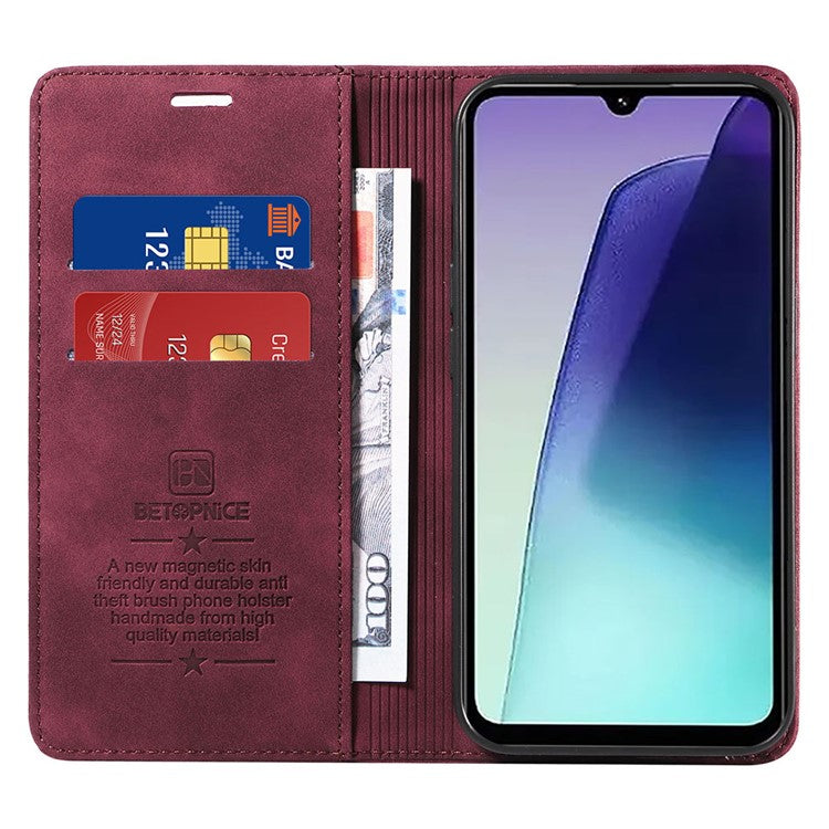 BETOPNICE 003 For Xiaomi Poco C75 4G / Redmi 14R 5G / 14C 4G Wallet Case Leather Phone Cover with Stand - Red