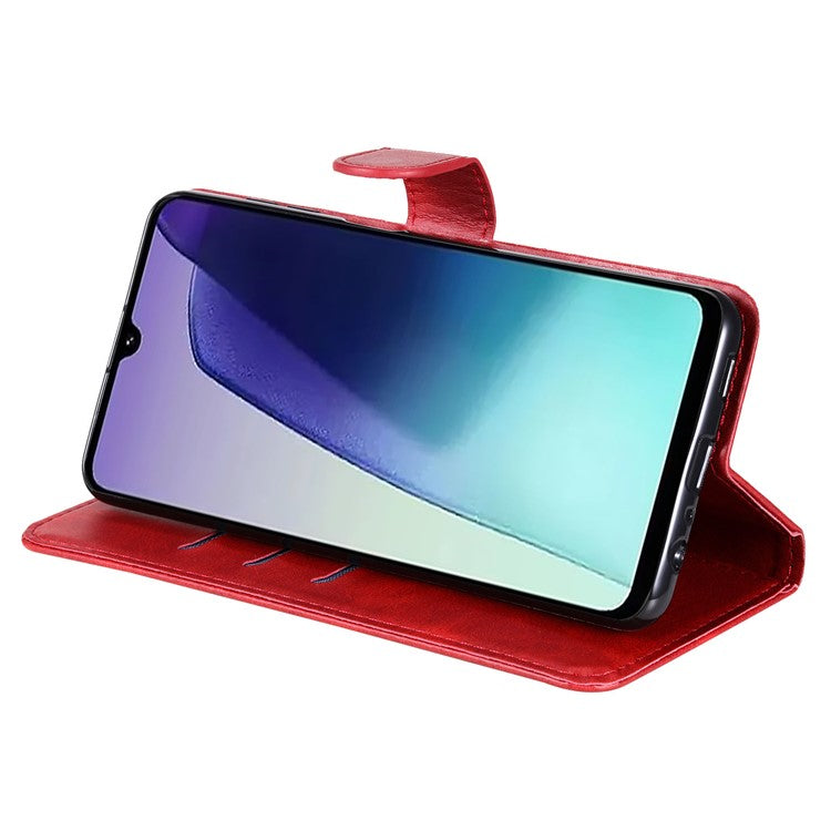 For Xiaomi Poco C75 4G / Redmi 14R 5G / 14C 4G Case Zipper Wallet Calf Texture PU Leather Phone Cover - Red