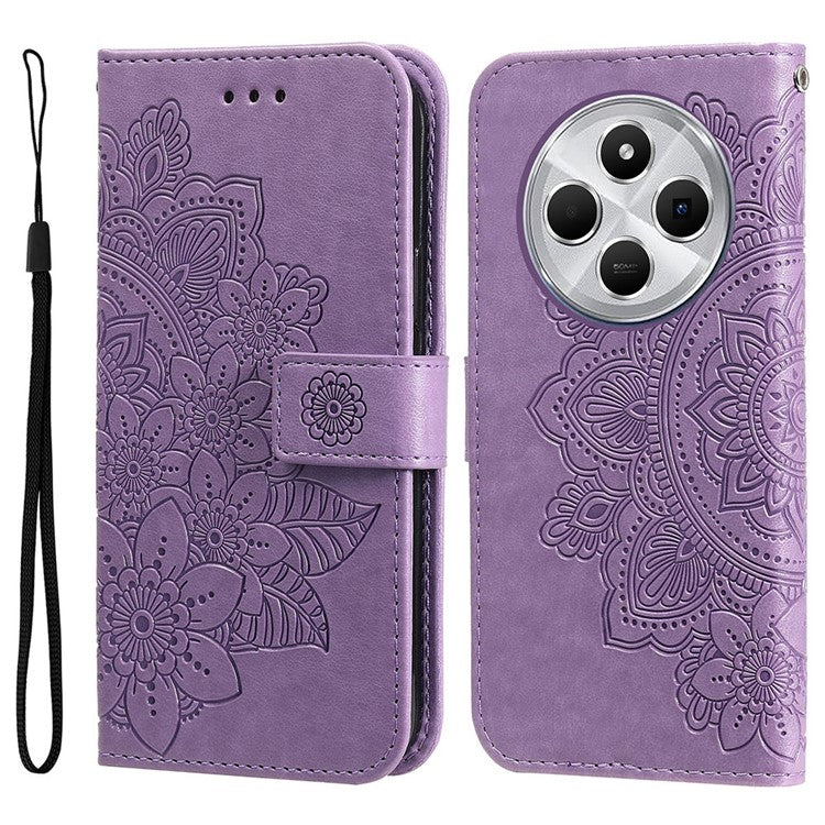 For Xiaomi Poco C75 4G / Redmi 14R 5G / 14C 4G Case PU Leather Wallet Floral Phone Cover Stand View - Purple