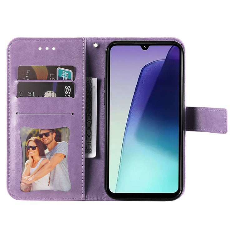 For Xiaomi Poco C75 4G / Redmi 14R 5G / 14C 4G Case PU Leather Wallet Floral Phone Cover Stand View - Purple