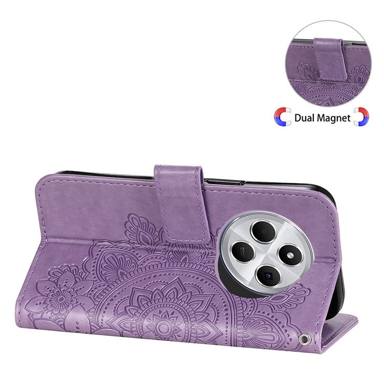 For Xiaomi Poco C75 4G / Redmi 14R 5G / 14C 4G Case PU Leather Wallet Floral Phone Cover Stand View - Purple
