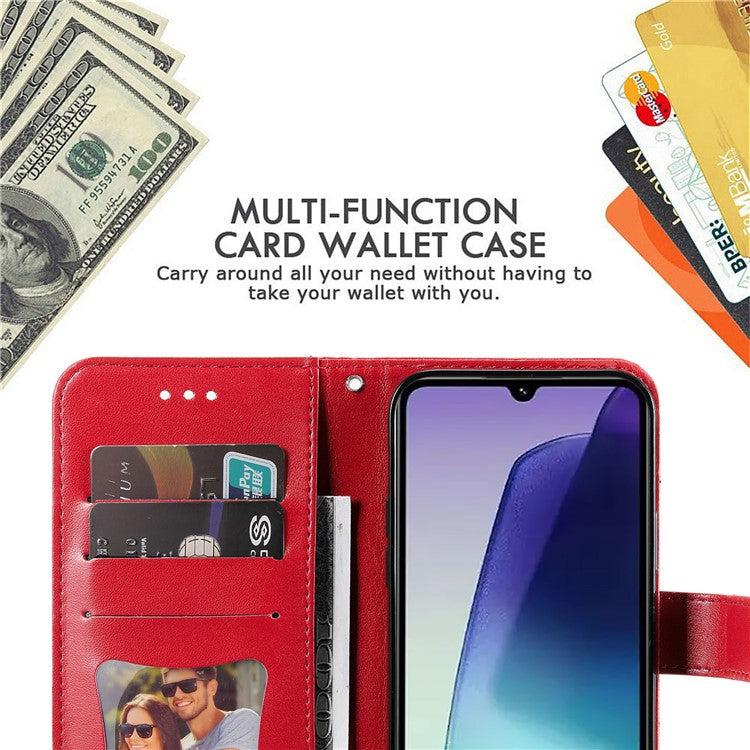 For Xiaomi Poco C75 4G / Redmi 14R 5G / 14C 4G Case PU Leather Wallet Floral Phone Cover Stand View - Red