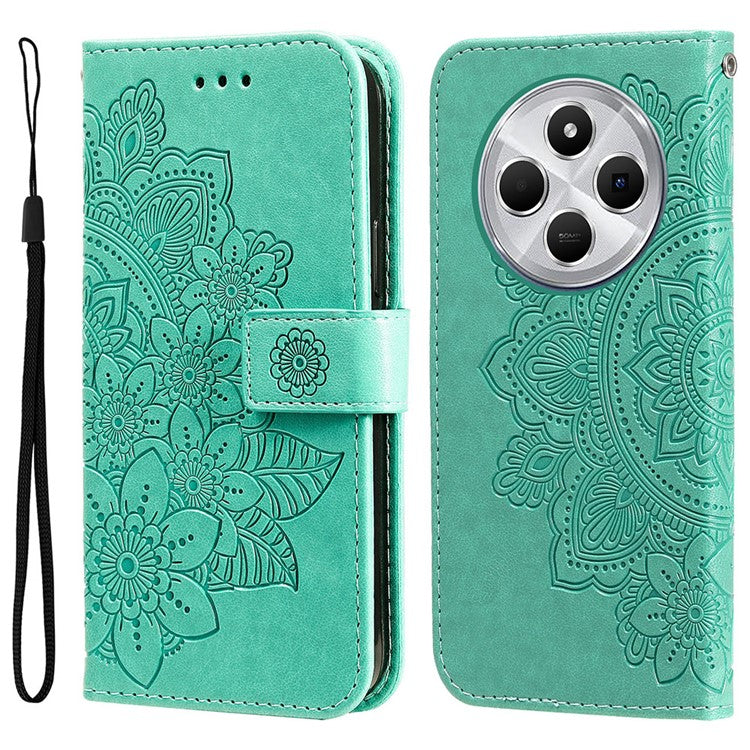 For Xiaomi Poco C75 4G / Redmi 14R 5G / 14C 4G Case PU Leather Wallet Floral Phone Cover Stand View - Green