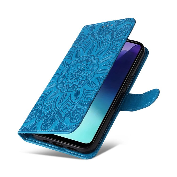 For Xiaomi Poco C75 4G / Redmi 14R 5G / 14C 4G Case Sunflower Imprint Leather Wallet Phone Cover - Blue