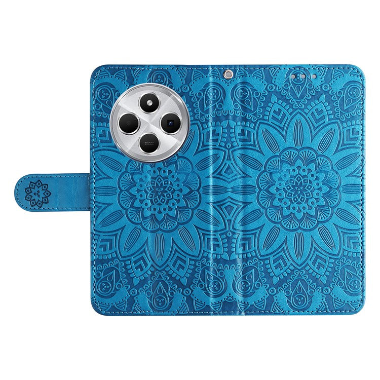For Xiaomi Poco C75 4G / Redmi 14R 5G / 14C 4G Case Sunflower Imprint Leather Wallet Phone Cover - Blue