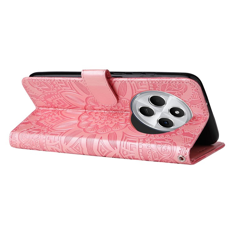 For Xiaomi Poco C75 4G / Redmi 14R 5G / 14C 4G Case Sunflower Imprint Leather Wallet Phone Cover - Pink