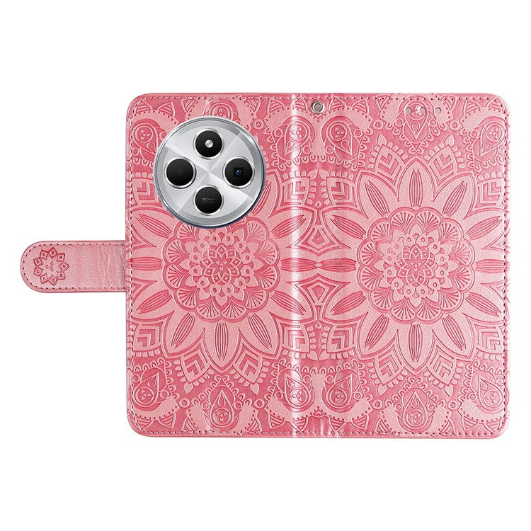 For Xiaomi Poco C75 4G / Redmi 14R 5G / 14C 4G Case Sunflower Imprint Leather Wallet Phone Cover - Pink