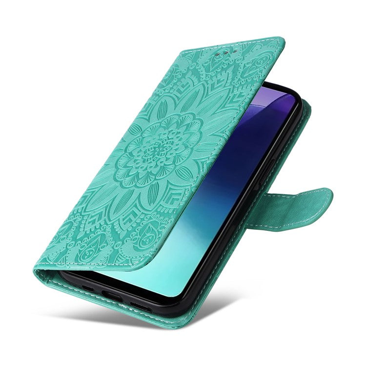 For Xiaomi Poco C75 4G / Redmi 14R 5G / 14C 4G Case Sunflower Imprint Leather Wallet Phone Cover - Green