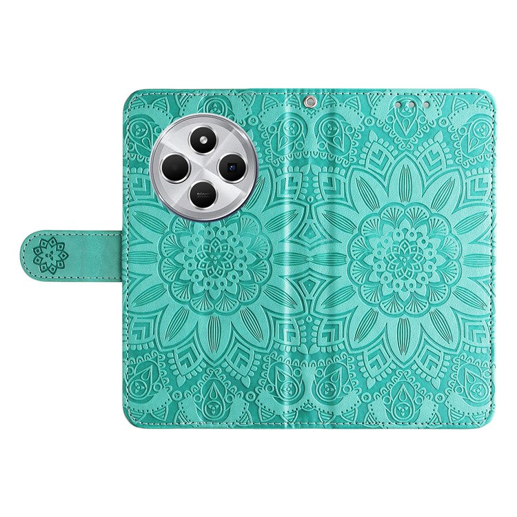 For Xiaomi Poco C75 4G / Redmi 14R 5G / 14C 4G Case Sunflower Imprint Leather Wallet Phone Cover - Green
