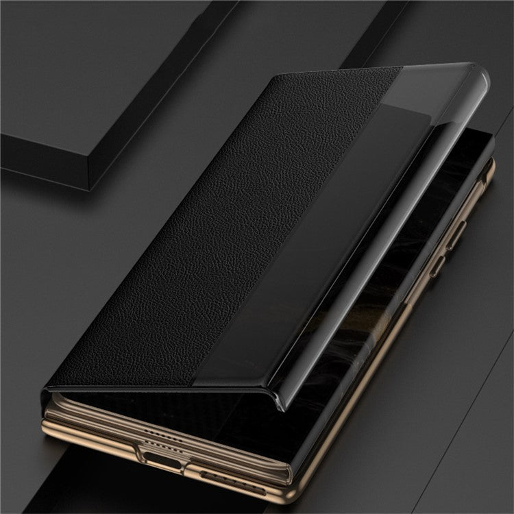 For Huawei Mate XT Ultimate Case View Window PU Leather+PC Phone Cover - Black