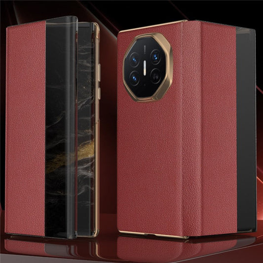 For Huawei Mate XT Ultimate Case View Window PU Leather+PC Phone Cover - Red