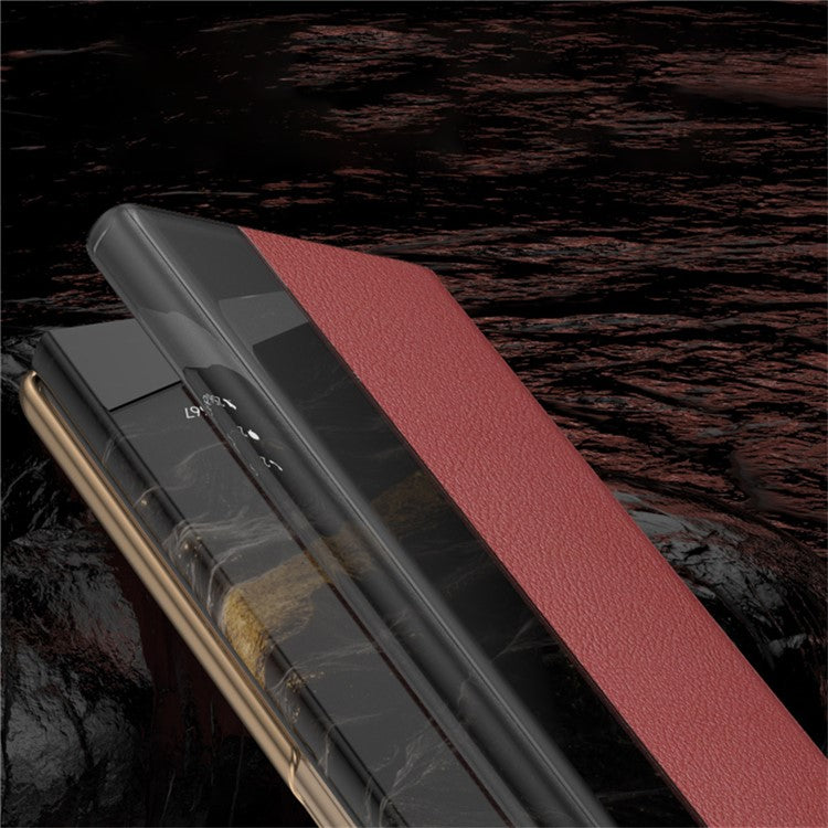 For Huawei Mate XT Ultimate Case View Window PU Leather+PC Phone Cover - Red
