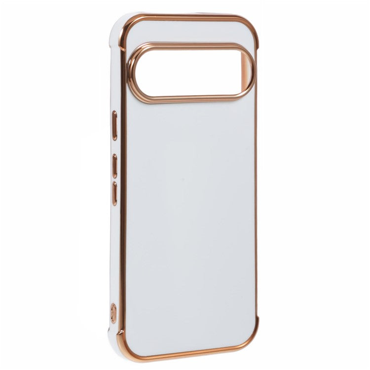 For Google Pixel 9 / Pixel 9 Pro Case Electroplated Frame TPU Soft Phone Cover - Ivory White